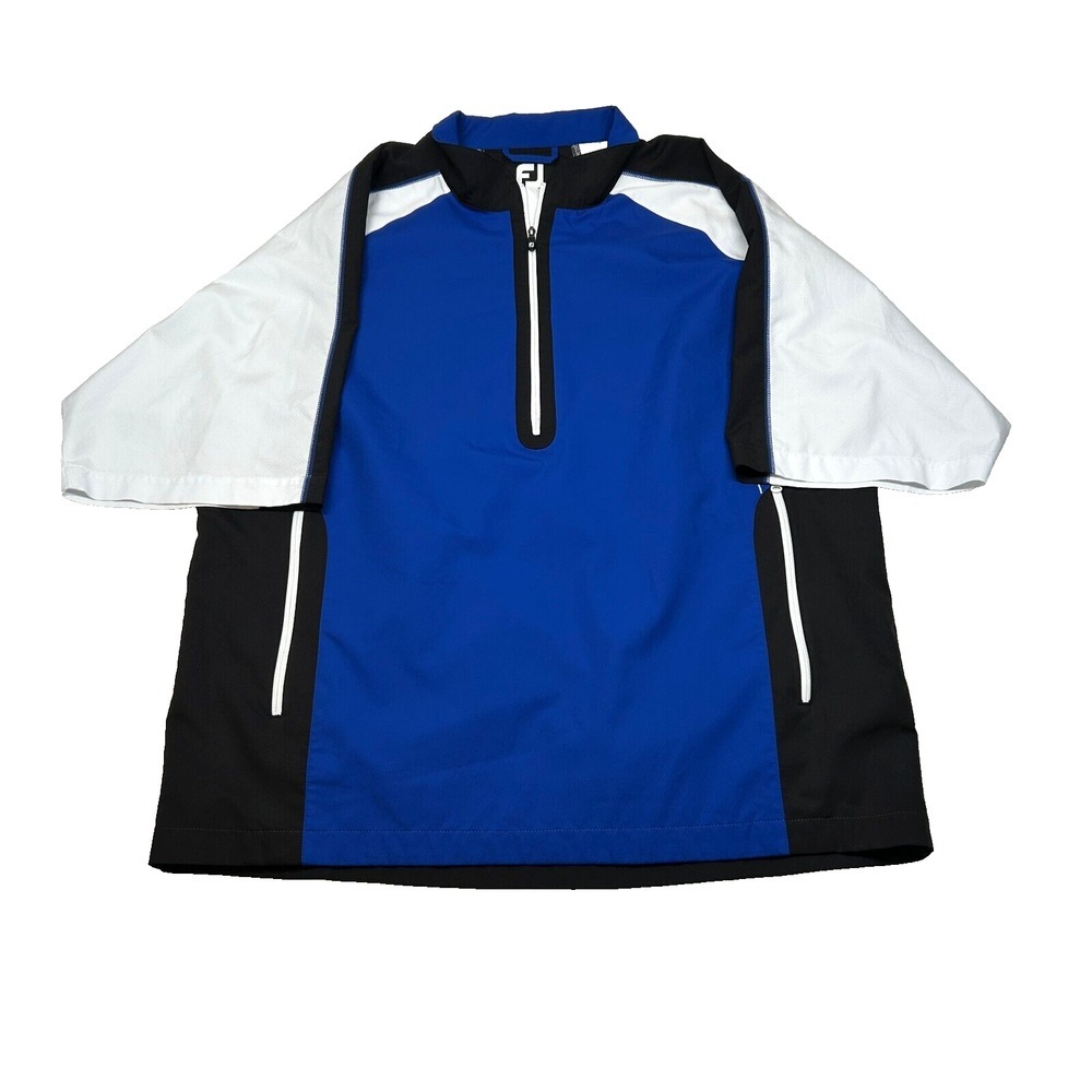 FJ Golf Short‎ Sleeve Pullover Jacket Mens Large Blue Black Windbreaker 1/4 Zip